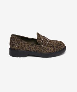 Les Petites Bombes Femme Chaussures Mocs Leopard Marion | Kaki Leo Suedine