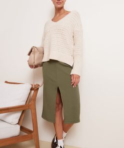 Les Petites Bombes Femme Men's Jupe Mi Longue Fendue Malissa | Kaki