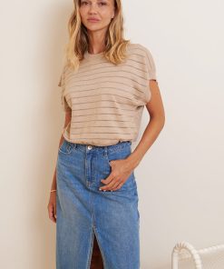 Les Petites Bombes Femme Men's Pull Raye Manches Courtes Jelila | Sable Rayures